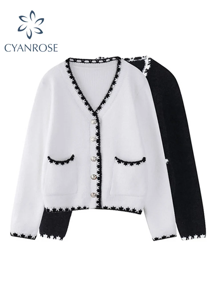 Женский вязаный кардиган с V-образным вырезом длинным рукавом |