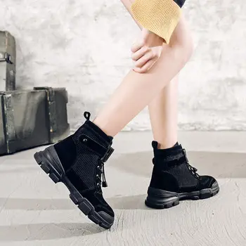 

2019 new women's thin section wild snow boots short tube net red Martin boots winter plus velvet cotton shoes