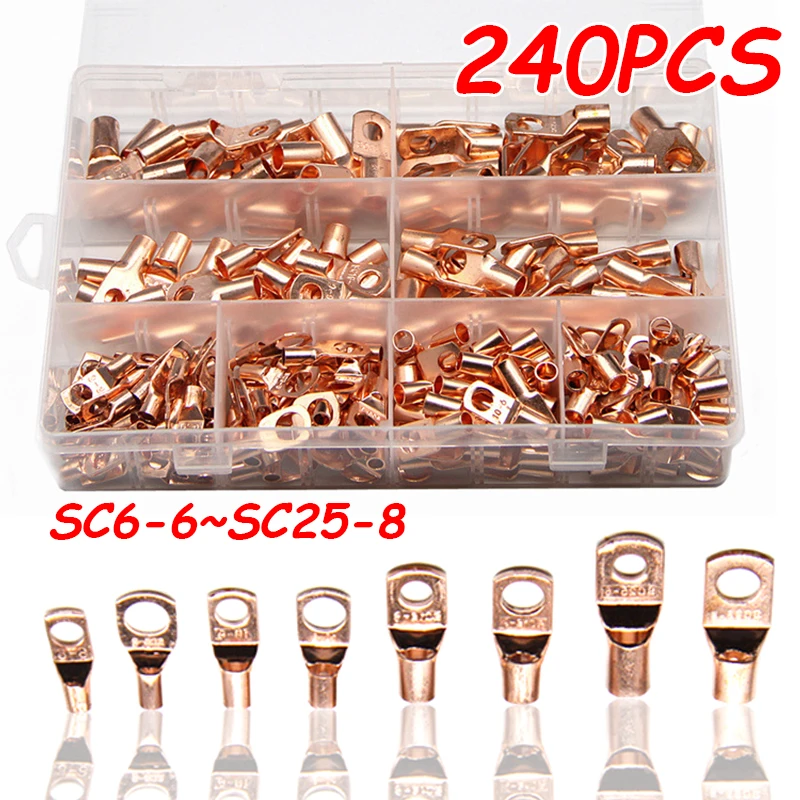 

240 PCS Copper Lug Ring Wire Connectors Bare Cable Electric Crimp Terminal SC6-25