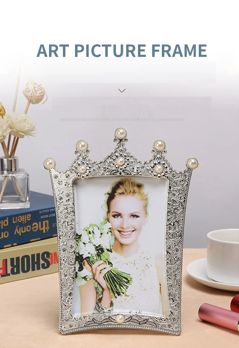 

European Style Wedding Photo Frame, Modern Rhinestone Pearl Crown Light Luxury Photo Frame