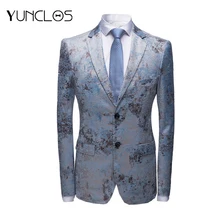 Новинка, Мужской Блейзер, для свадьбы и куртки для вечеринок, мужской костюм, две пуговицы, черный жаккард и цветочный принт, деловой стиль, для отдыха