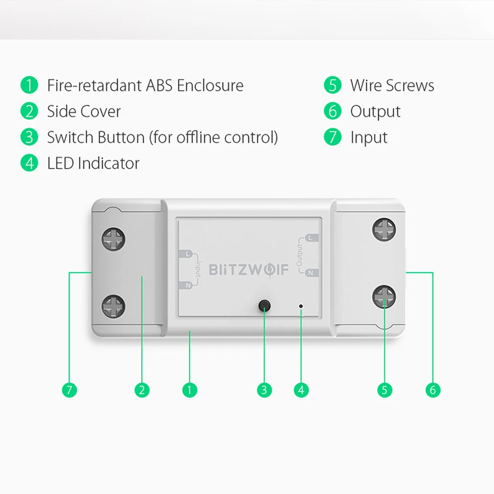 Умный домашний переключатель BlitzWolf базовый 2200 Вт 10A 1/2 Way Wi Fi DIY дистанционное