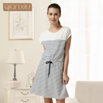 

Special Offer Sale Sashes Striped Gecelik Qianxiu Brand Lingerie Girl Sexy Sleepshirts Cotton Nightgown Kintted Underwear 1512