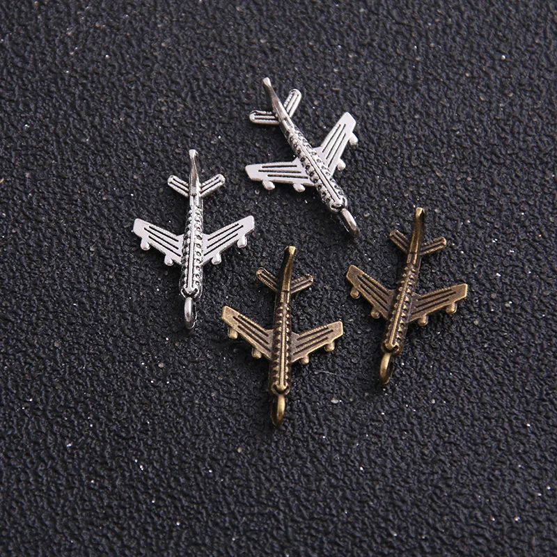 

20PCS 15*22mm Airplane Plane Two Color Plated Pendants Antique Jewelry Making DIY Handmade Craft