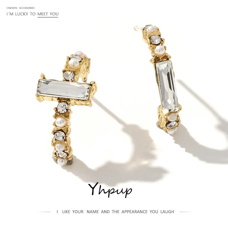Yhpup корейские шикарные Маленькие стразы серьги-гвоздики серьги с искусственным жемчугом S925 ювелирные изделия для девушек женские серьги Мода