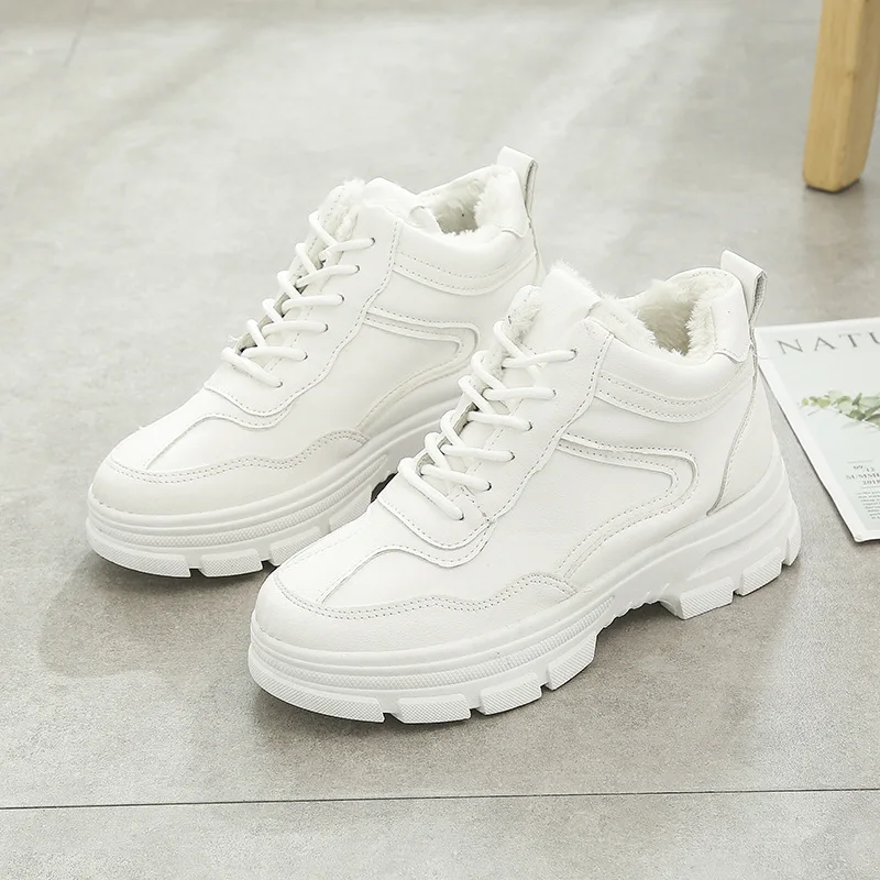 Сезон осень-зима; корейская мода; Студенческая обувь белого цвета; бархатная повседневная спортивная обувь; женская ZZ-109 - Цвет: White plus velvet