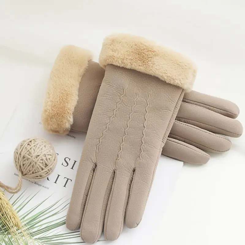 Women Winter Faux Leather Touch Screen Gloves Thermal Lined Warm Driving Mittens C6UD