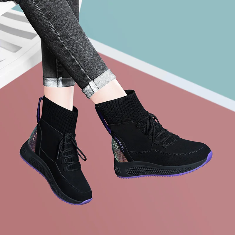 

Lycra Kington Socks Boots Women's 2019 Autumn And Winter New Style plus Velvet Martin Boots Elevator Short Boots Thin Boots Boot