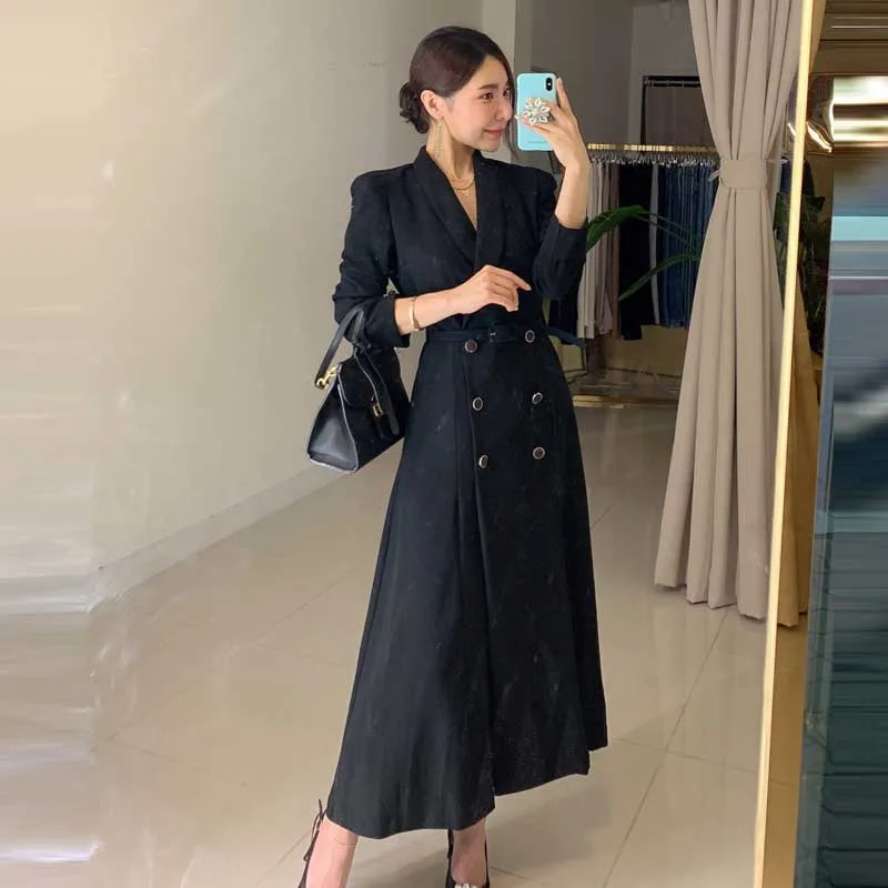 2020 Spring Autumn Women Long sleeve dress Korean One-piece elegant Double breasted Suit dress lady Office party dress vestidos