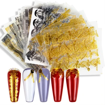

Golden 3D Nail Art Adhesive Stickers Geometric Stripes Line Design Foils Sliders For Nails Decoration Decal Manicure
