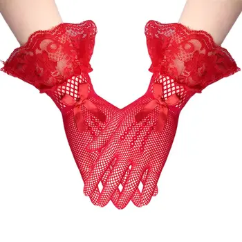 

Lace Bow-knot Gloves Short Full Finger Knitted Sexy Women Mesh Glove LX9E