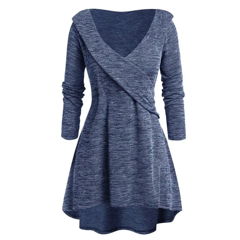 Spring Autumn Knitted A-line Dress Women Long Sleeve Mini Swing Dress Stetch Sexy V-neck Casual Dresses Vestidos Plus Size 5XL