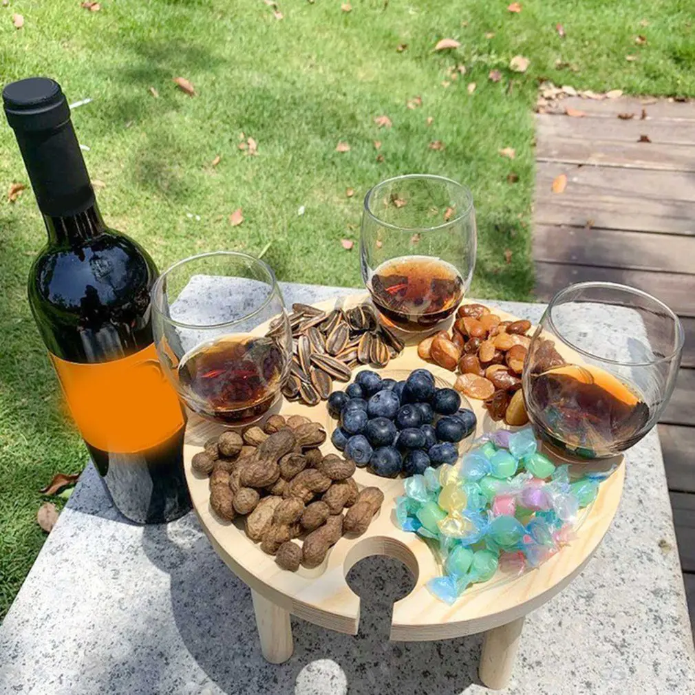 Wooden Outdoor Folding Picnic-Table With Glass Holder 2In1 Wine Glass Rack 2021 
