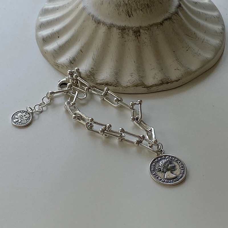 Silvology 925 пробы, серебряные королевские браслеты с подвесками в форме монет для женщин, промышленный стиль, толстые широкие браслеты с цепочкой, вечерние праздничные украшения