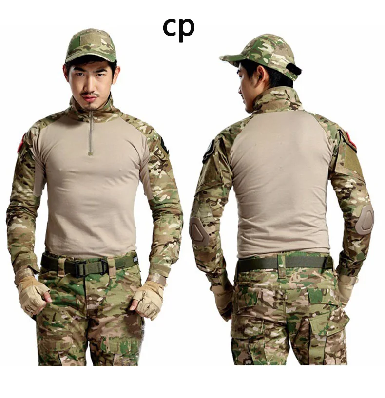 CP Tactical Camouflage Military Uniform Clothes Suit Army clothes Military Combat Uniforme Outdoor Men Shirt Pants with Kneepad - Цвет: CP