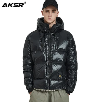

AKSR Men's Winter Down Jacket Thick Warm Duck Down Jacket for Men Waterproof Hooded Puffy Jackets Black Doudoune Homme Plumones