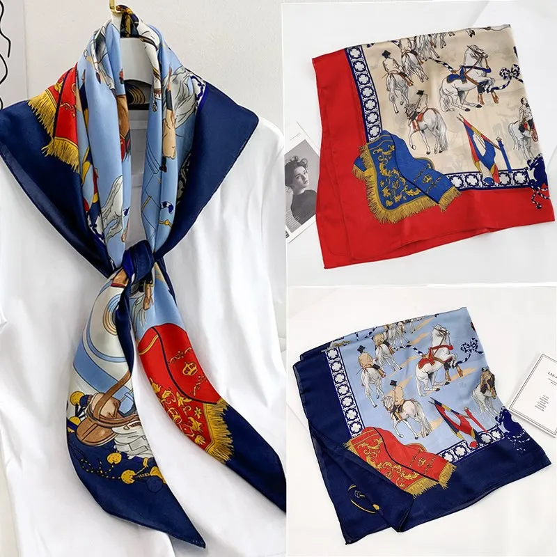 New Hot Square Scarf Women Red Navy Color Fashion Shawl Retro horse Femme Hijab Spring Summer Autumn Winter | Аксессуары для