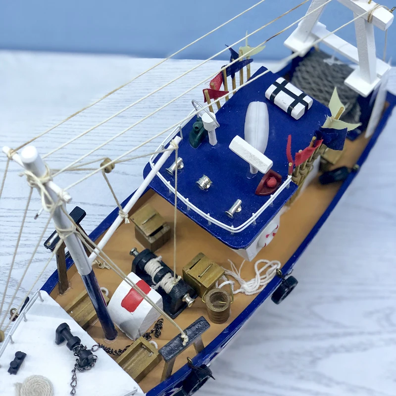 LUCKK New 38CM White Fishing Boat Ship Model 3D Wooden Assembly Sailboat Toys Home Decoration Accessories Modern Sailing Boats