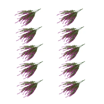 

10Pcs Romantic Provence Artificial Flower Purple Lavender Bouquet with Green Leaves for Home Party Decorations (Red)