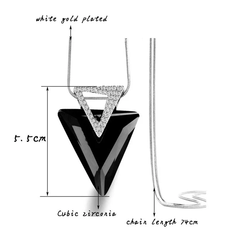 SINLEERY винтажное ожерелье с подвеской в виде треугольника из черного стекла, длинное ожерелье с кубическим цирконием, ожерелье с инкрустацией кристаллами для женщин, ювелирные изделия MY434