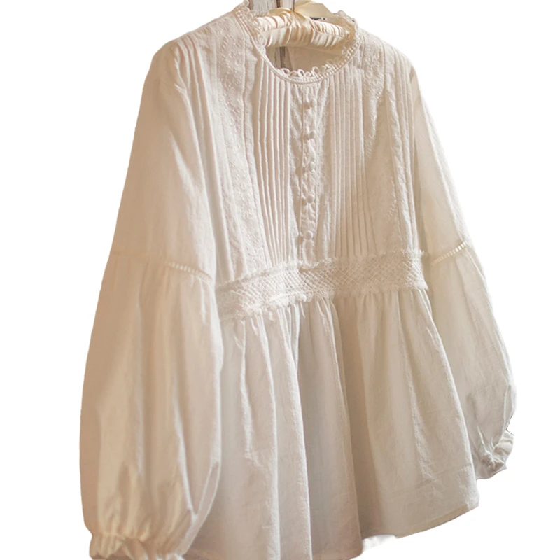 Новинка лета 2020 кружевная женская блузка с вышивкой свободная 100% хлопок длинными