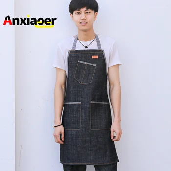 

Apron Korean fashion denim men and women restaurant work clothes coffee tea shop chef children draw custom logo
