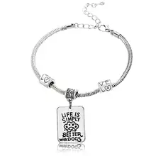 12 шт. жизнь просто лучше с собаками узор в виде лапы животного Квадратные браслеты с подвесками любовь бисера браслет из цепочек змеиная цепь влюбленных животных женщин мужчин Ювелирные изделия Подарки