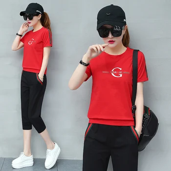

Make new suits summer leisure two-piece fashion printing short sleeve 7 minutes of pants suit