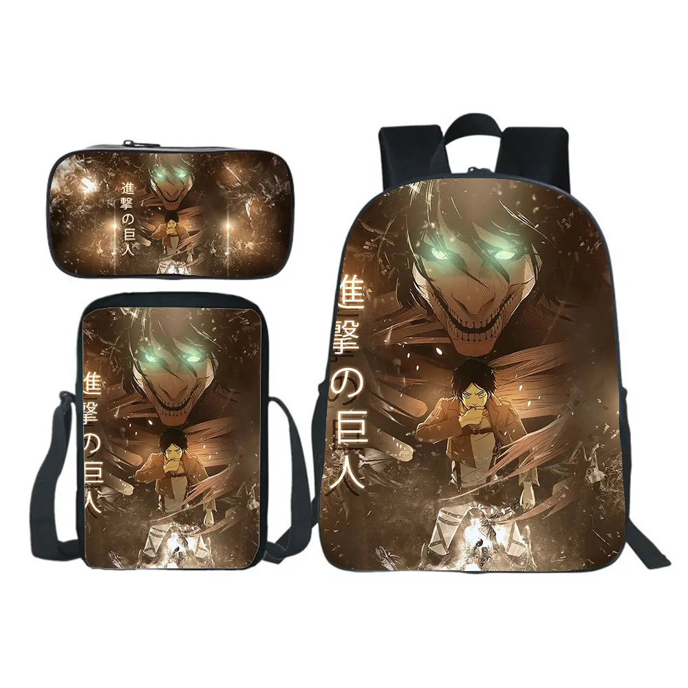 

Japanese Anime Attack on Titan Backpack School BagsJackherelook Harajuku Boys Girls Schoolbag 3Pcs/Set Kids Bookbags Mochilas