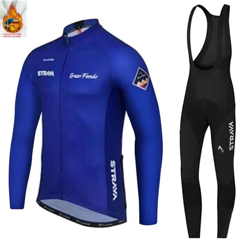 

STRAVA Cycling jersey Men's 2018 winter thermal fleece Long sleeve Cycling Set Ropa Ciclismo Outdoor Cycling bicycle clothing