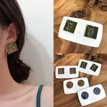Корейский Винтажный стиль Геометрические личности круглые квадратные абстрактные серьги-гвоздики с подвеской для женских аксессуаров