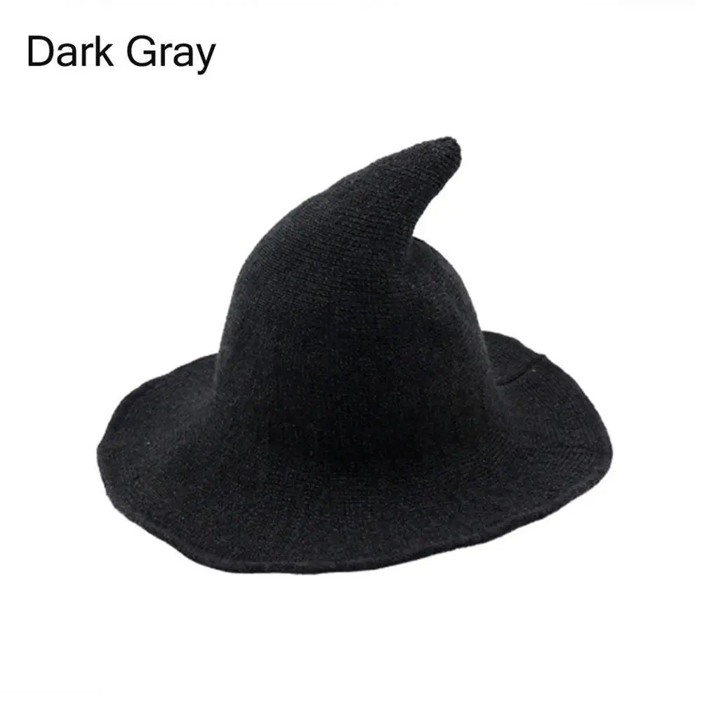 Dark Grey Фирменная новинка, Женская Современная шерстяная шляпа ведьмы, складной костюм, остроконечный шерстяной войлок, вечерние шляпы на Хэллоуин, теплые шапки и кепки ведьмы - Color: Dark Grey