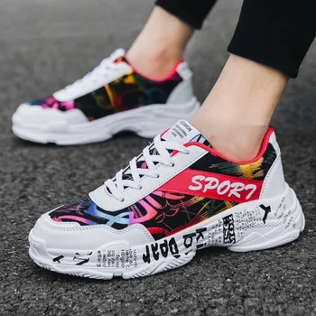 

2020 Sping Fashion Graffiti Sneakers Man Thick Sole Mixed Colors Casual Shoes Men Outdoor Tide Walking Shoes Male Chaussures