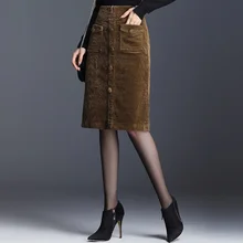 Осенняя зимняя женская одежда, Женская Вельветовая юбка-карандаш с высокой талией черного и коричневого цветов, женские юбки до колена 4xl
