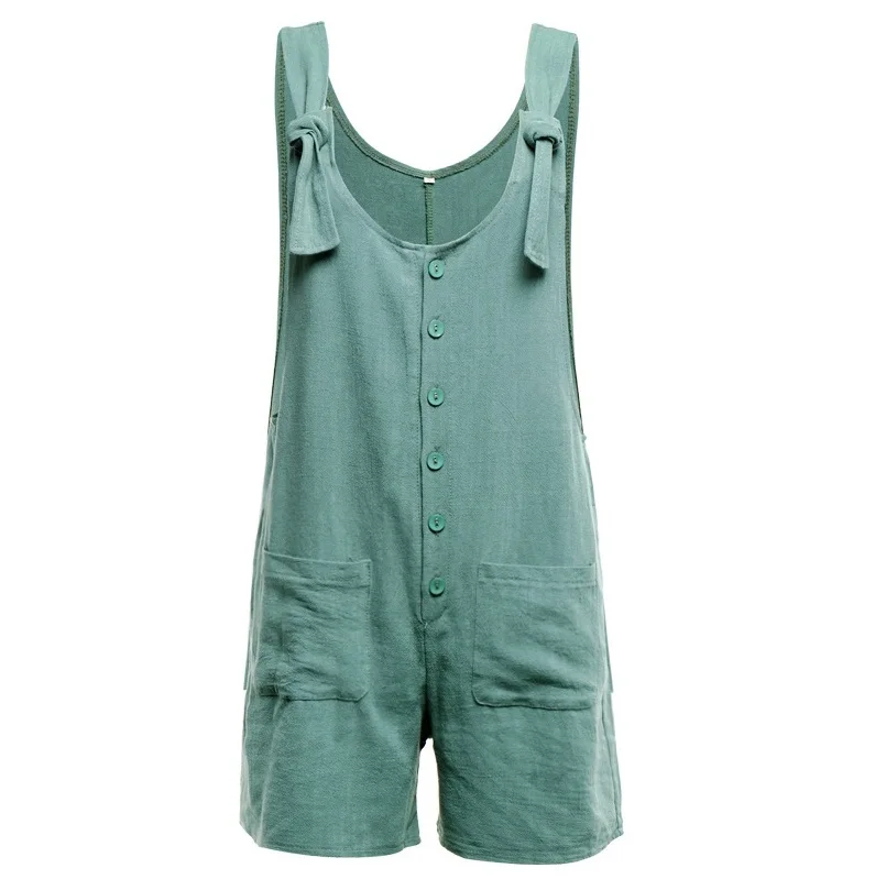 Women Linen Rompers Summer Sleeveless Solid Female Short Jumpsuit Overalls Button Pocket Woman Wrapped Strapless Playsuit Women Linen Rompers Summer Sleeveless Solid Female Short Jumpsuit Overalls Button Pocket Woman Wrapped Strapless Playsuit