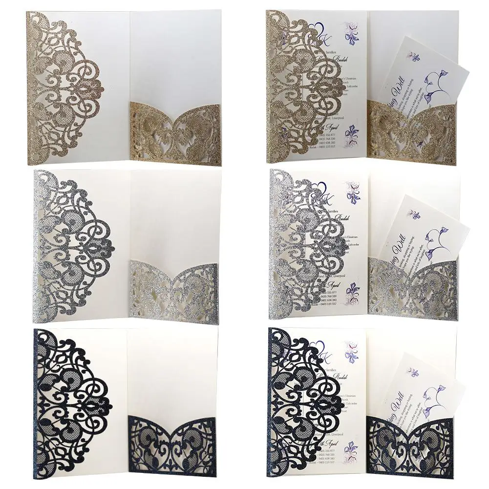  10PCS European Style Glitter Invitations Laser Cut Wedding Invitations Cards Festive Greeting Cards - 4.00003E+12