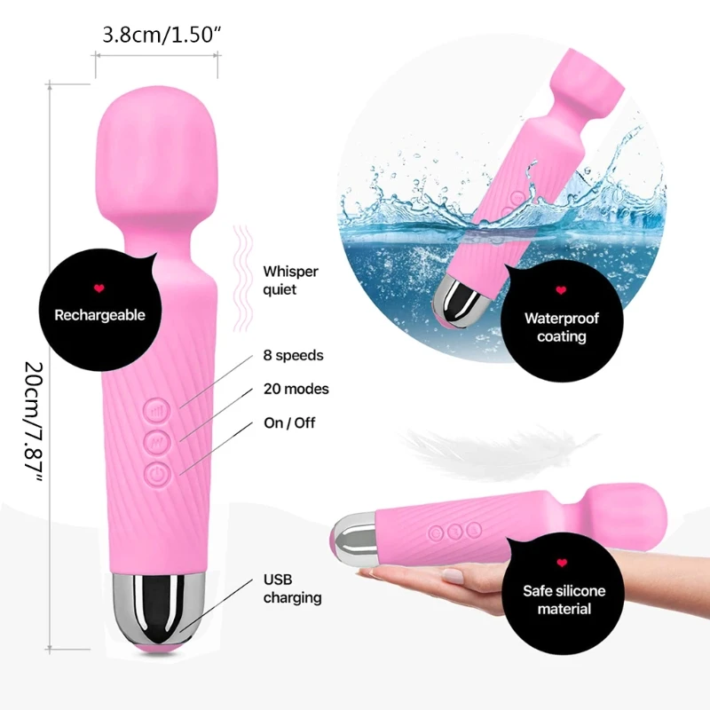 Powerful Personal Wand Massager Quiet&Waterproof Electric Massage 20 Vibration 8 Speeds Portable Magic Vibrating Massage