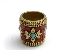 

YIZHU CULTUER ART Collection Old China Bronze Carving Inlay jewelry Thumb Rings or Pendant Family Decoration Gift