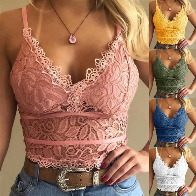 Sexy Women Bra Solid Color Thickening Push Up Lace Tight Tops Hollow Lace Suspenders Ladies Fashion Slim Vest ladies bra
