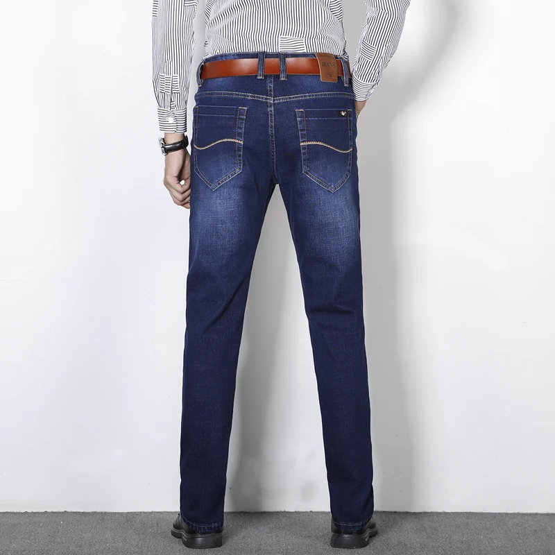 Promo Men's Jeans High Waist Business  waist Denim  Blue Leisure stretch Pants Slim fit Straight Loose Jeans classic trousers men28-42