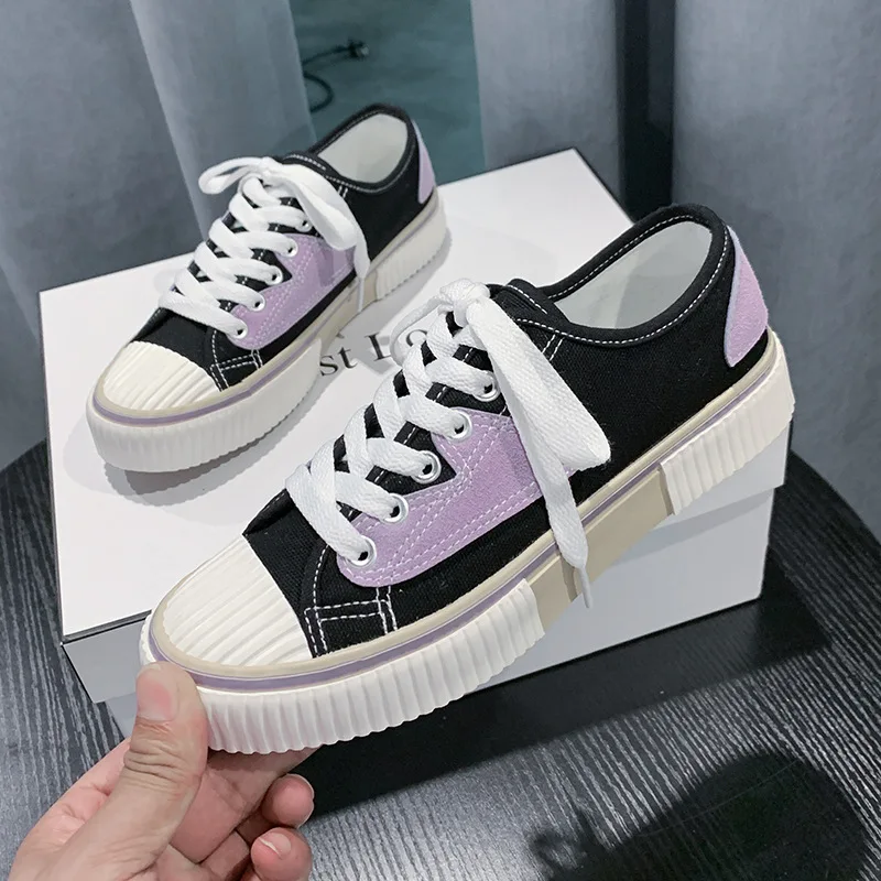 Luxury Canvas Shoes Women Fashion Sneakers Lace-up Low Cut Zapatos De Mujer Woman Casual Skateboard Shoe High Quality Breathable