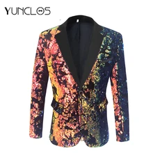 YUNCLOS мужской блейзер с блестками, приталенный мужской костюм для свадебной вечеринки, сценический мужской блейзер