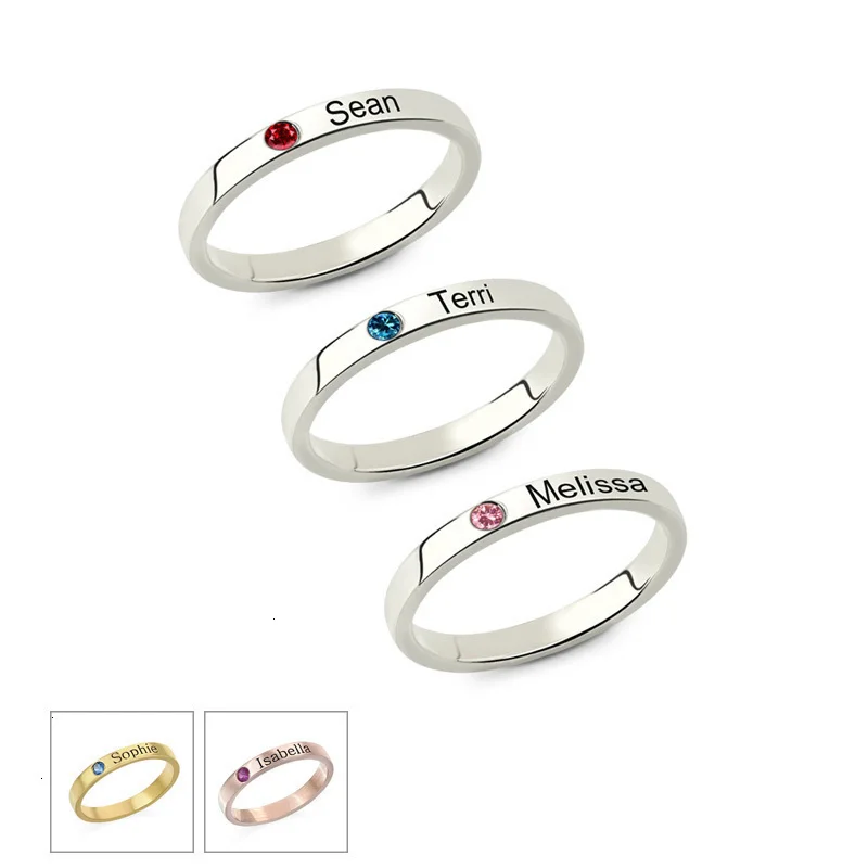 

JrSr new Personalized Stackable Engraved Name Ring with Birthstone Triple Stackable Ring 925 Sterling Silver Custom Jewelry gift