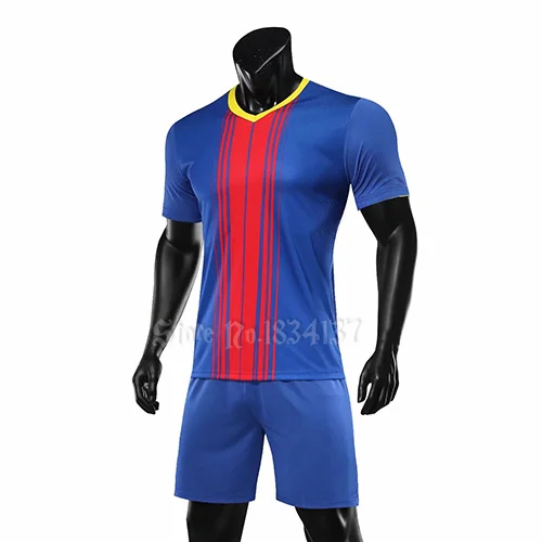 High Quality Men Boys Girls Football Kit Custom Team Adult Training Football Jersey Set Kids Children Soccer Uniforms New - Цвет: Blue