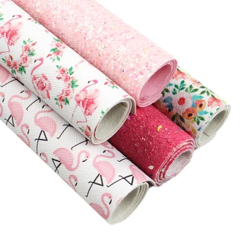 

David accessories 5Piece/Set 20*34cm Bird Floral Printed Synthetic Leather Patchwork For Hair Bow Handbags DIY,1Yc10246