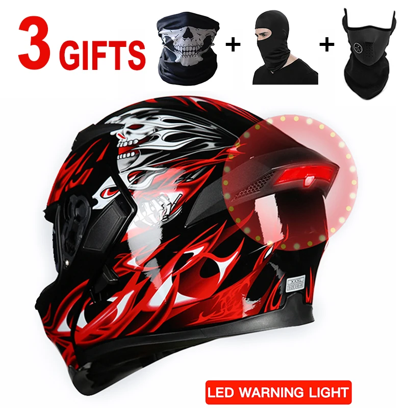 

Motorcycle helmet four seasons open face Bluetooth with LED warning lights 2019 new anti-fog lens to prevent semi-safe driving