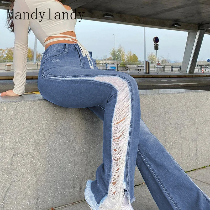 Женские пикантные джинсовые брюки Mandylandy с высокой талией женские модные