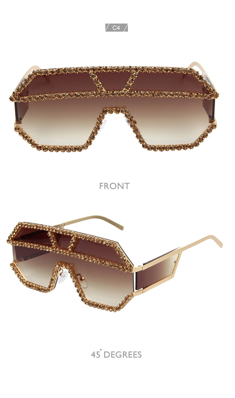 ROYAL GIRL New Fashion Piece Piece Rhinestone Lady Brand Luxury Ocean Piece Personality Big Box Sunglasses ss414