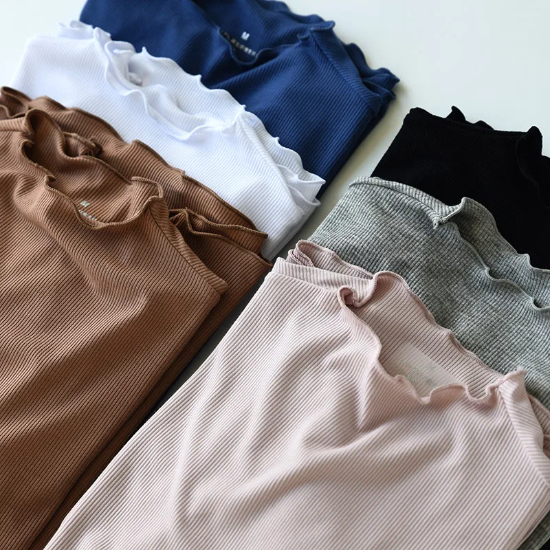 

New Long Sleeve Slim Turtleneck Tee Tops Women 2019 Autumn Winter Solid Elastic Fitting Basic Top Ladies Thin Casual T Shirts