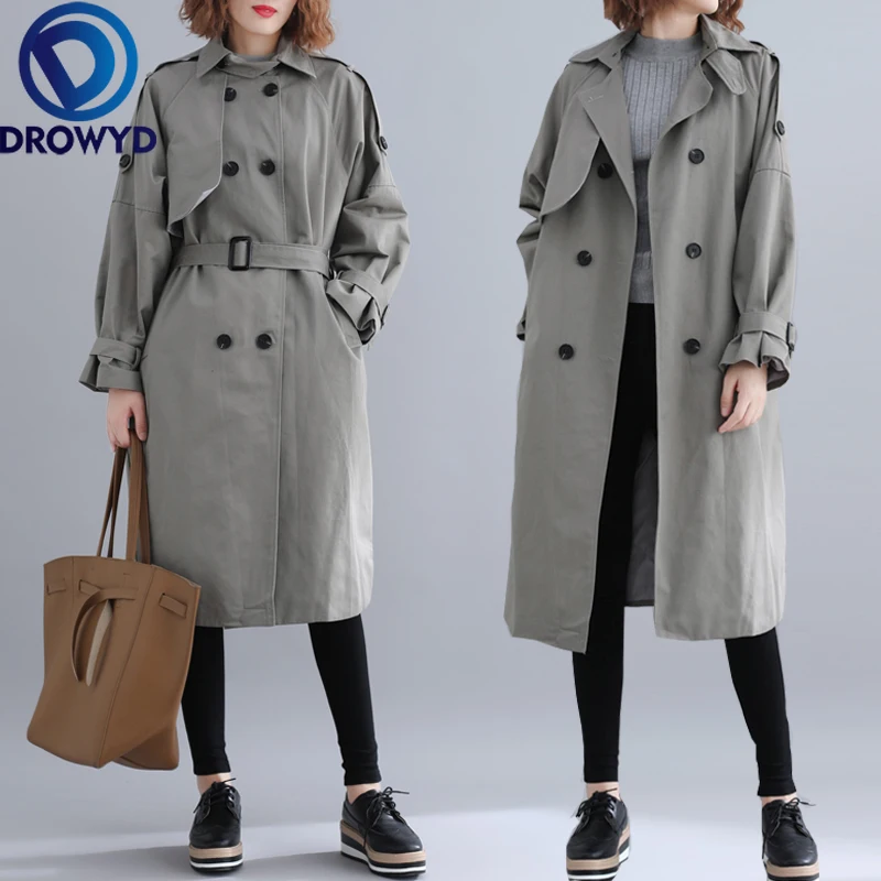 

Double-Breasted Trench Fashion Casual Long-sleeve Simple Classic Long Trench Coat with Belt Chic Female Vintage Slim Windbreaker